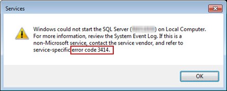 SQL Database Error 3414