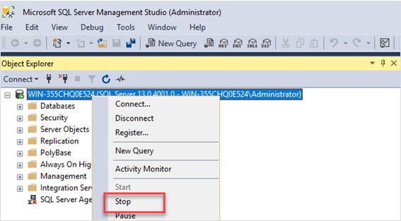Stop SQL Server Instance